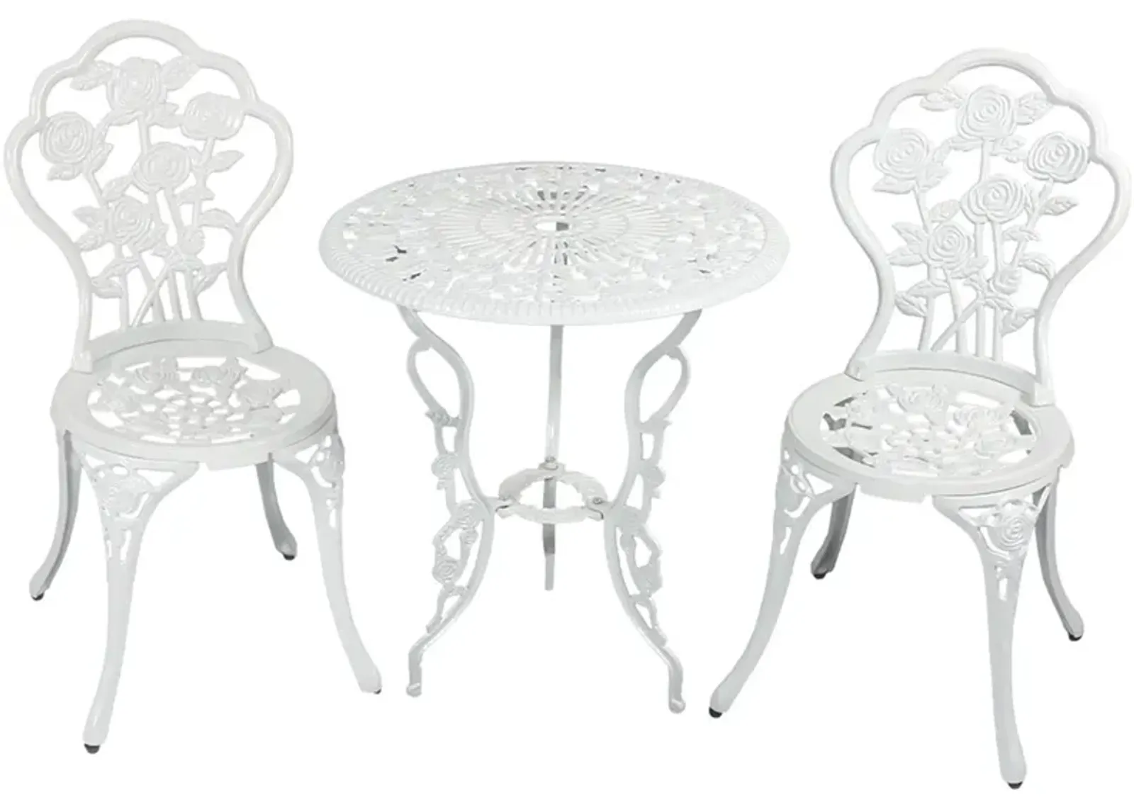 Sunnydaze Flower Design Cast Aluminum 3-Piece Patio Bistro Set - White