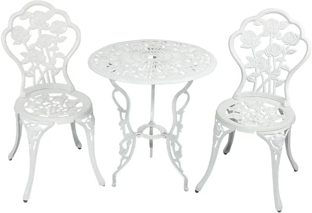 Sunnydaze Flower Design Cast Aluminum 3-Piece Patio Bistro Set - White