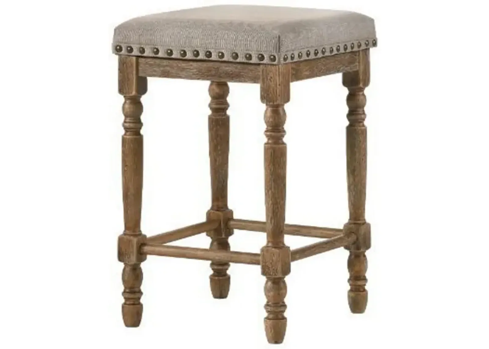 24 Inch Classic Wood Counter Height Stool, Upholstered, Set of 2, Gray-Benzara