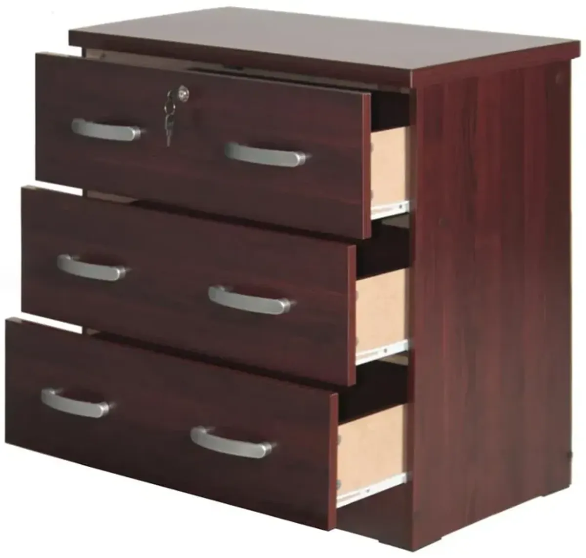 Better Home Products Cindy Wooden 3 Drawer Chest Bedroom Dresser in Mahogany