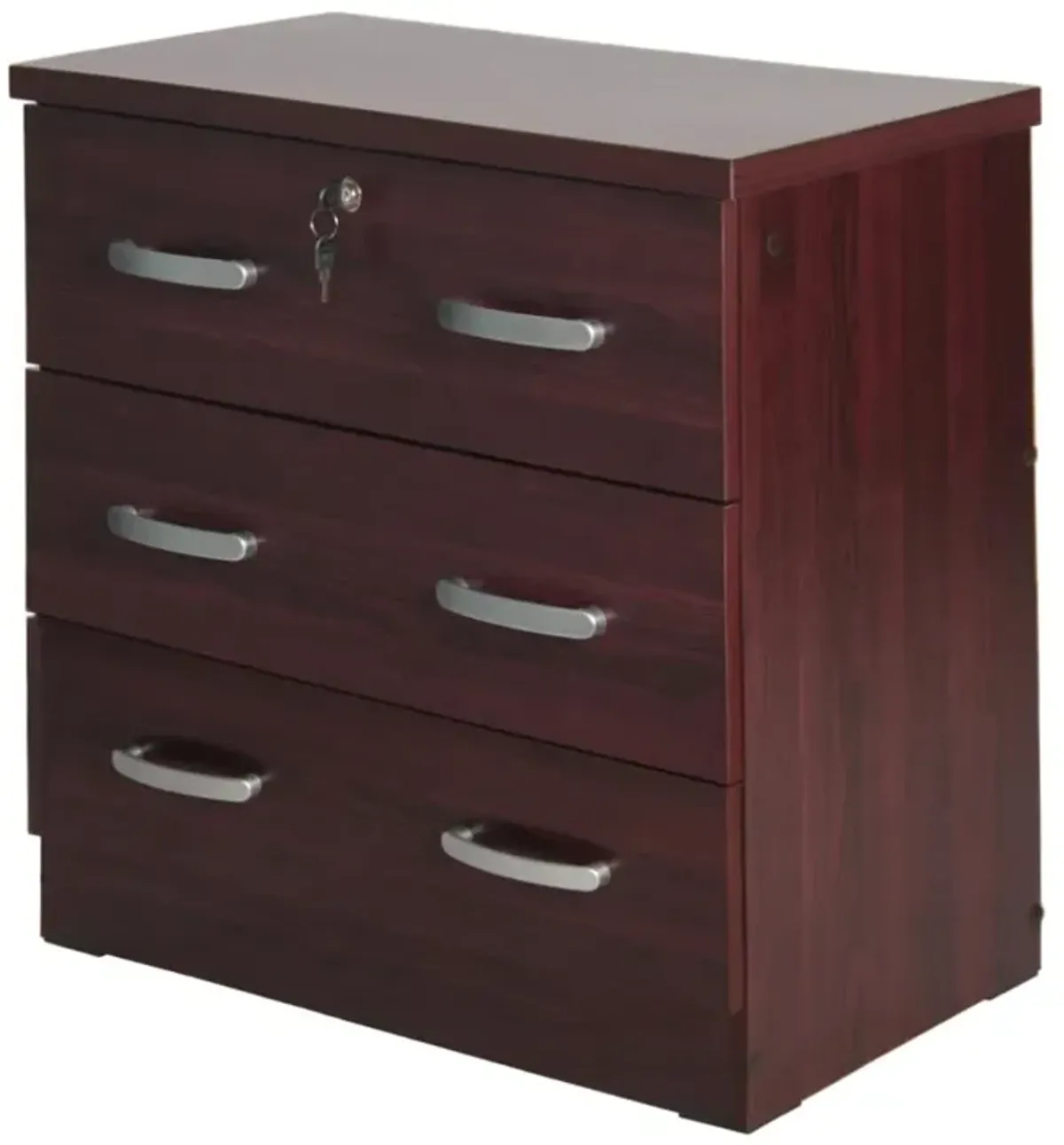 Better Home Products Cindy Wooden 3 Drawer Chest Bedroom Dresser in Mahogany