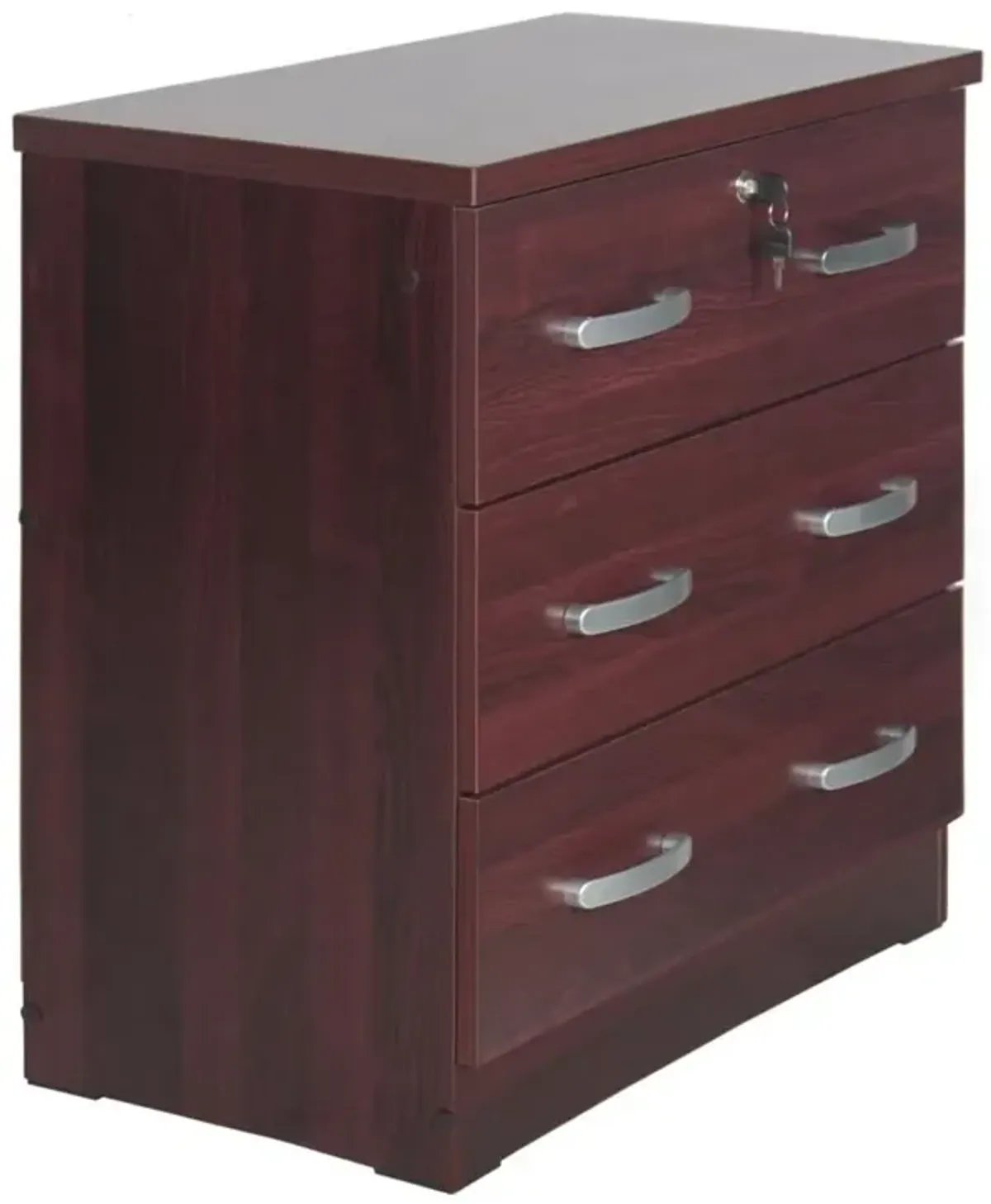 Better Home Products Cindy Wooden 3 Drawer Chest Bedroom Dresser in Mahogany