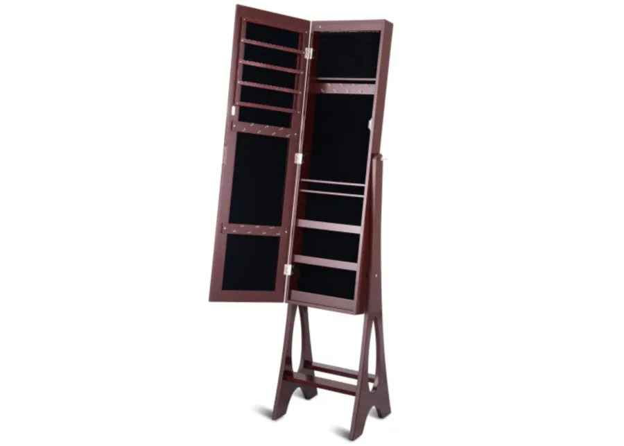 LED Jewelry Cabinet Armoire Organizer with Bevel Edge Mirror