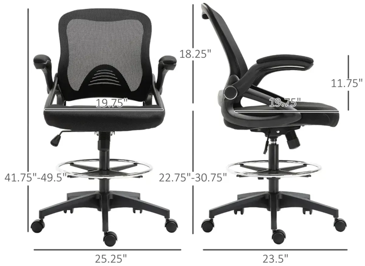 Black Tall Office Chair: Drafting Chair with Lumbar Support and Footrest