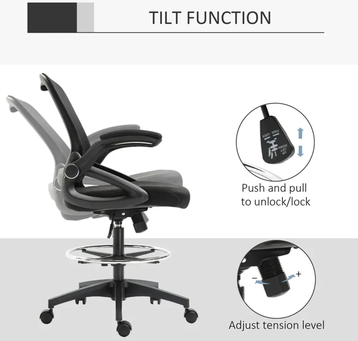 Black Tall Office Chair: Drafting Chair with Lumbar Support and Footrest