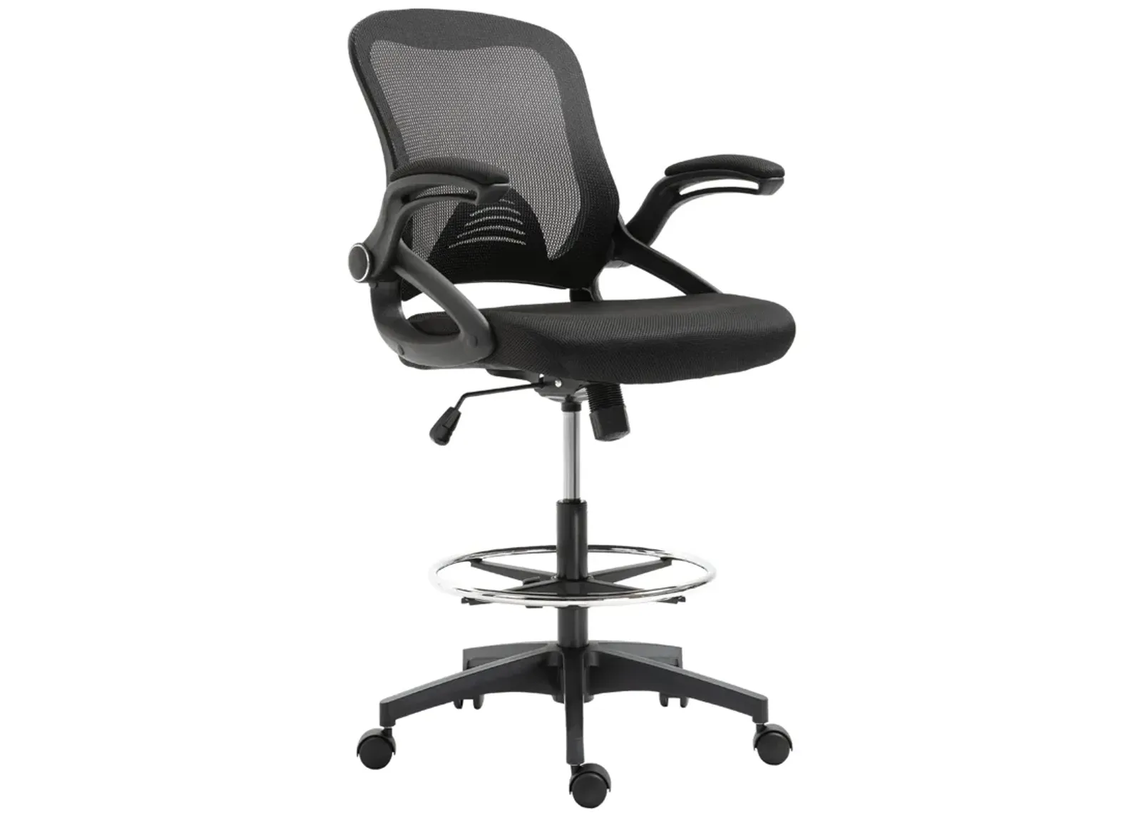 Black Tall Office Chair: Drafting Chair with Lumbar Support and Footrest