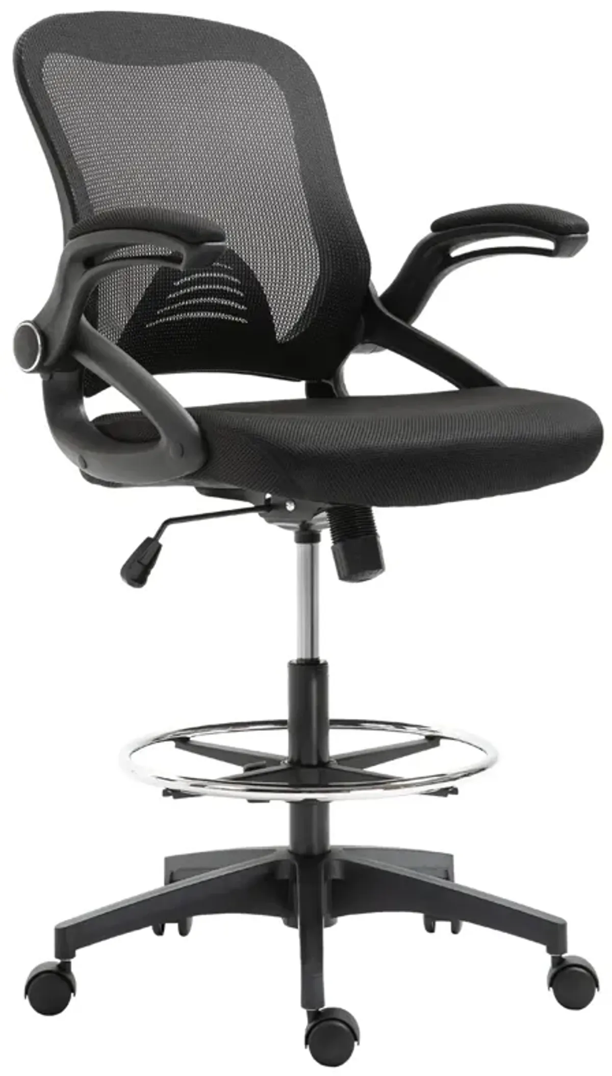 Black Tall Office Chair: Drafting Chair with Lumbar Support and Footrest