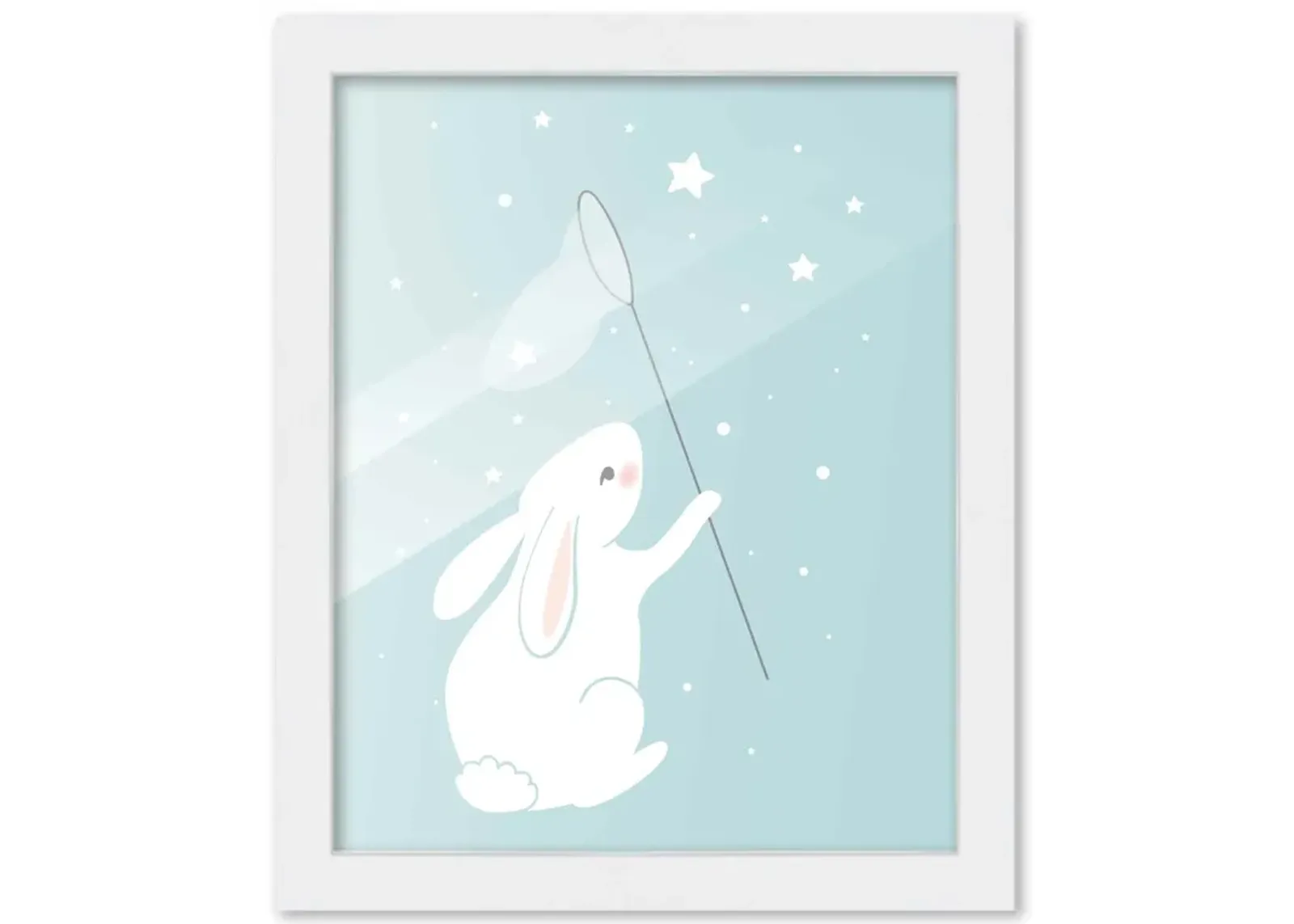 8x10 Framed Nursery Wall Art Hand Drawn Twinkle Bunny Poster in White Wood Frame For Kid Bedroom or Playroom