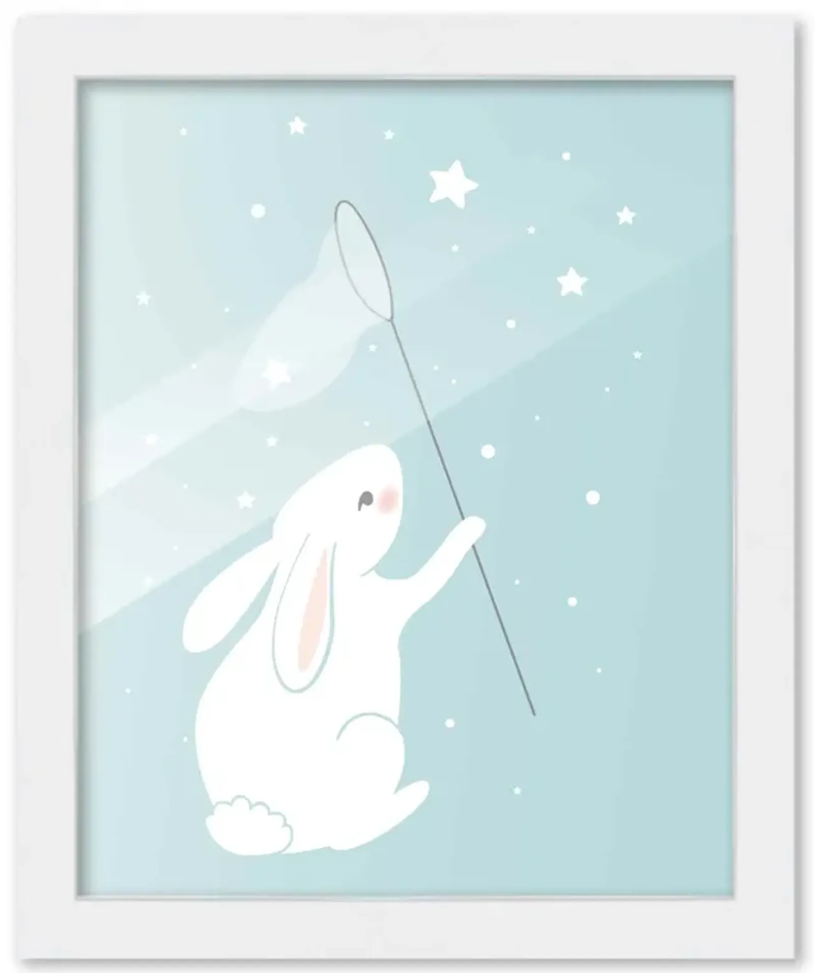 8x10 Framed Nursery Wall Art Hand Drawn Twinkle Bunny Poster in White Wood Frame For Kid Bedroom or Playroom