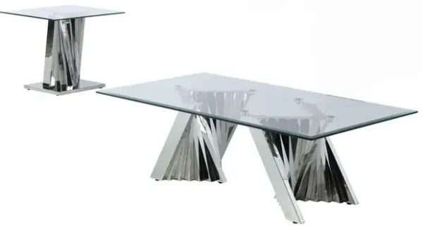 Best Quality Furniture Glass Coffee Table Sets: Coffee Table and End Table with Stainless Steel Base