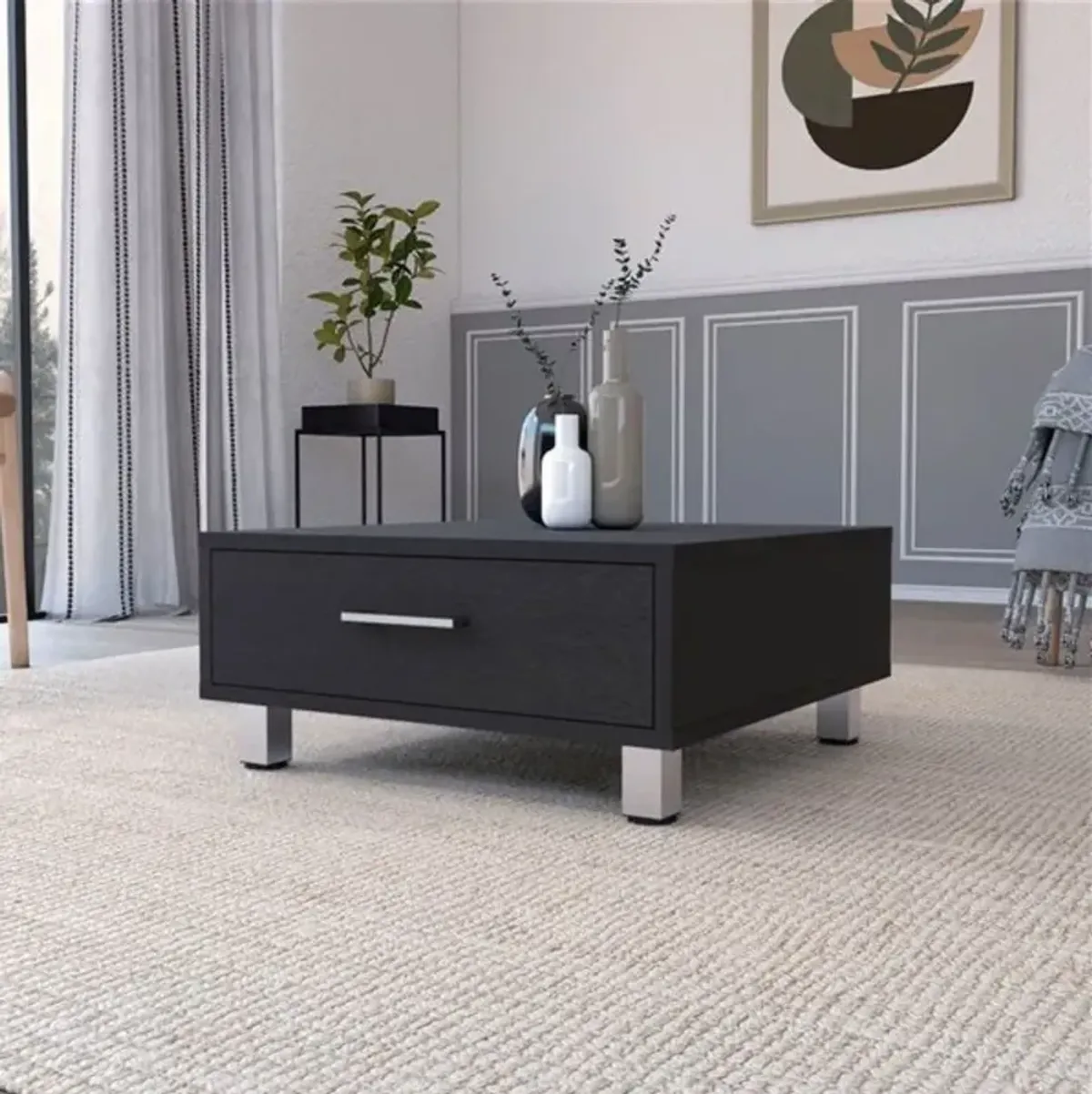 Hivvago 24" Black Wengue Manufactured Wood Rectangular Coffee Table