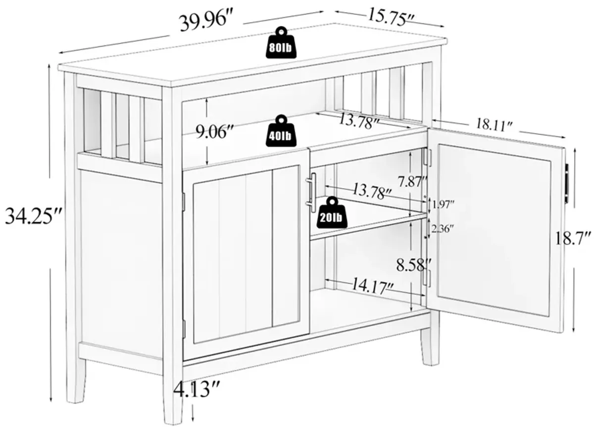 Wood 39.96 in. Sideboard with 2-Door and 1-Shelf