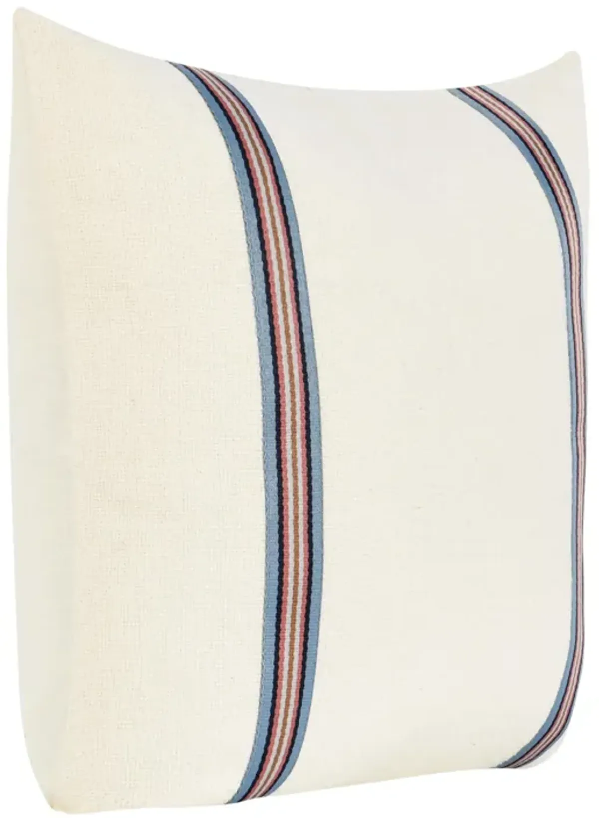 Throw Pillow, 22 Inch Polyester Tape Design, White Cotton Linen Blend - Benzara
