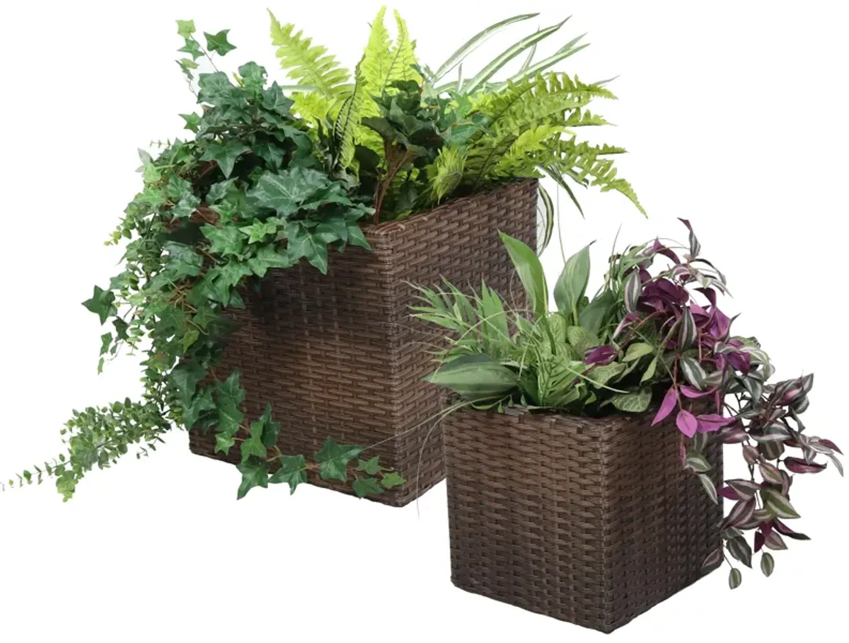 Sunnydaze 2-Piece Polyrattan Planters with Plastic Liner