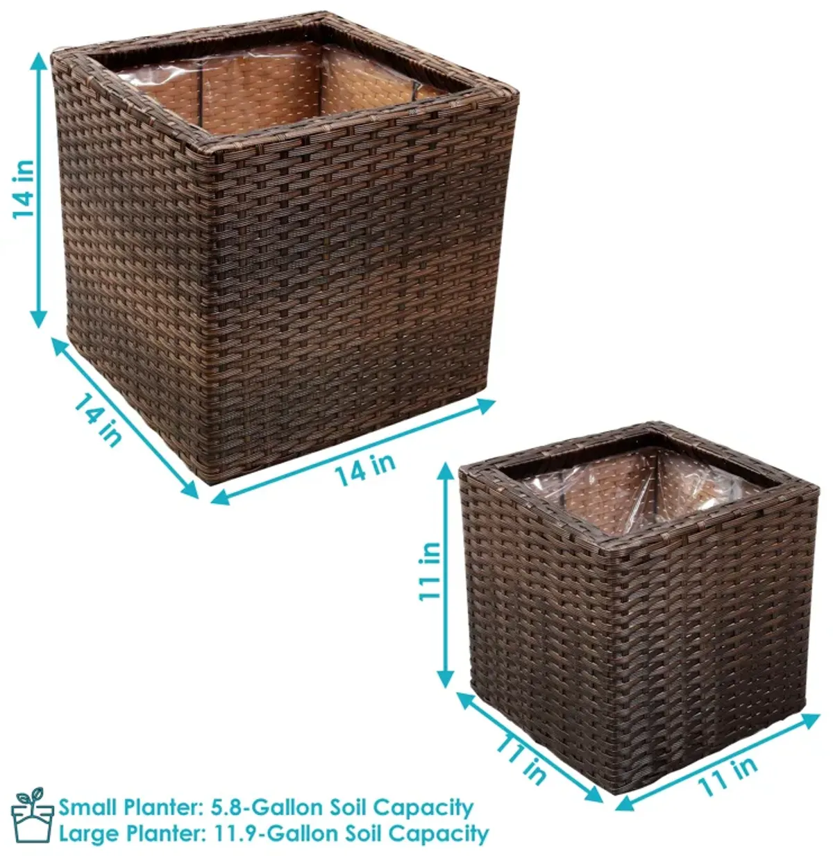 Sunnydaze 2-Piece Polyrattan Planters with Plastic Liner