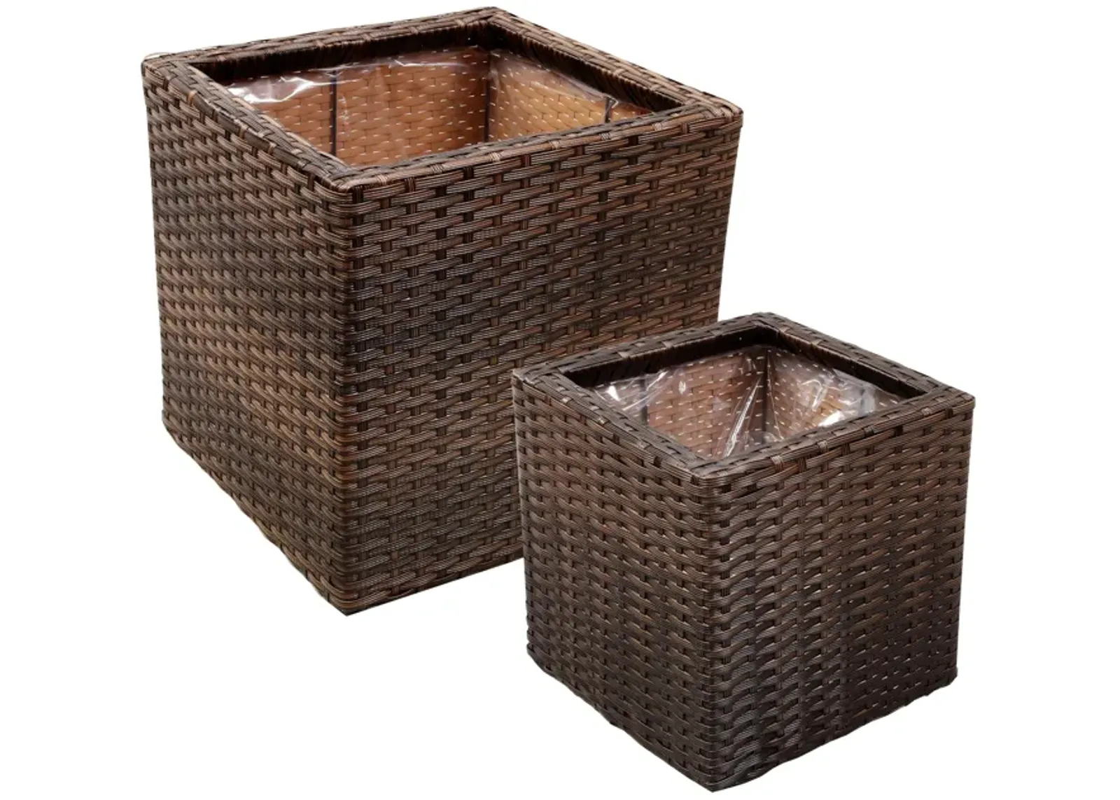 Sunnydaze 2-Piece Polyrattan Planters with Plastic Liner