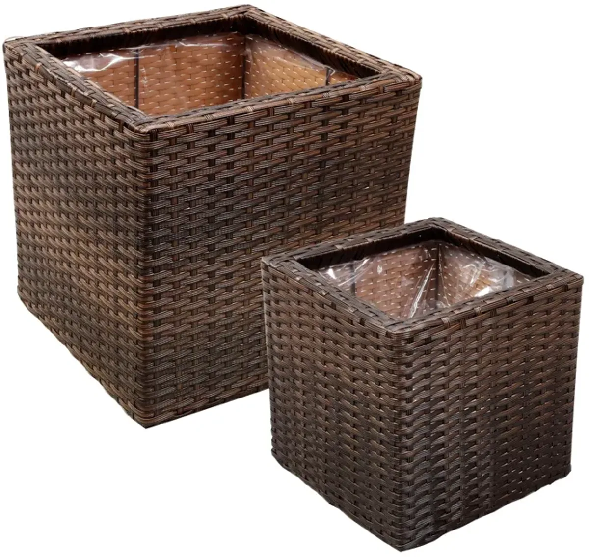 Sunnydaze 2-Piece Polyrattan Planters with Plastic Liner