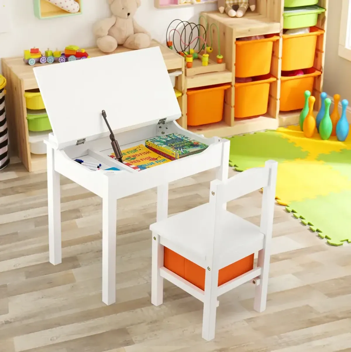 Kids Table and Chair Set with Storage Space for Play and Organization