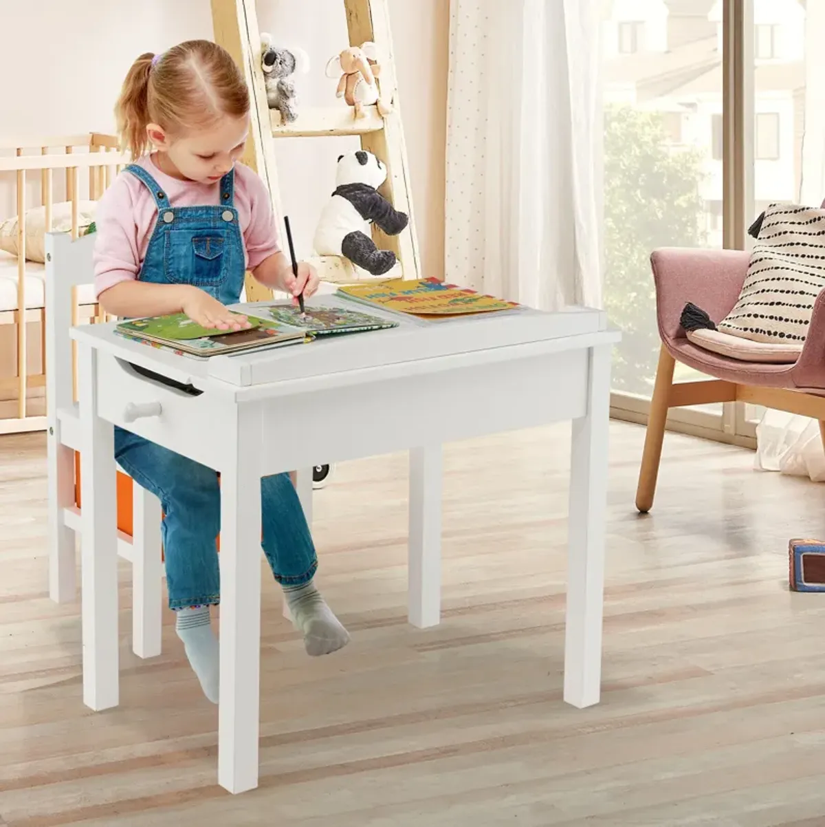 Kids Table and Chair Set with Storage Space for Play and Organization