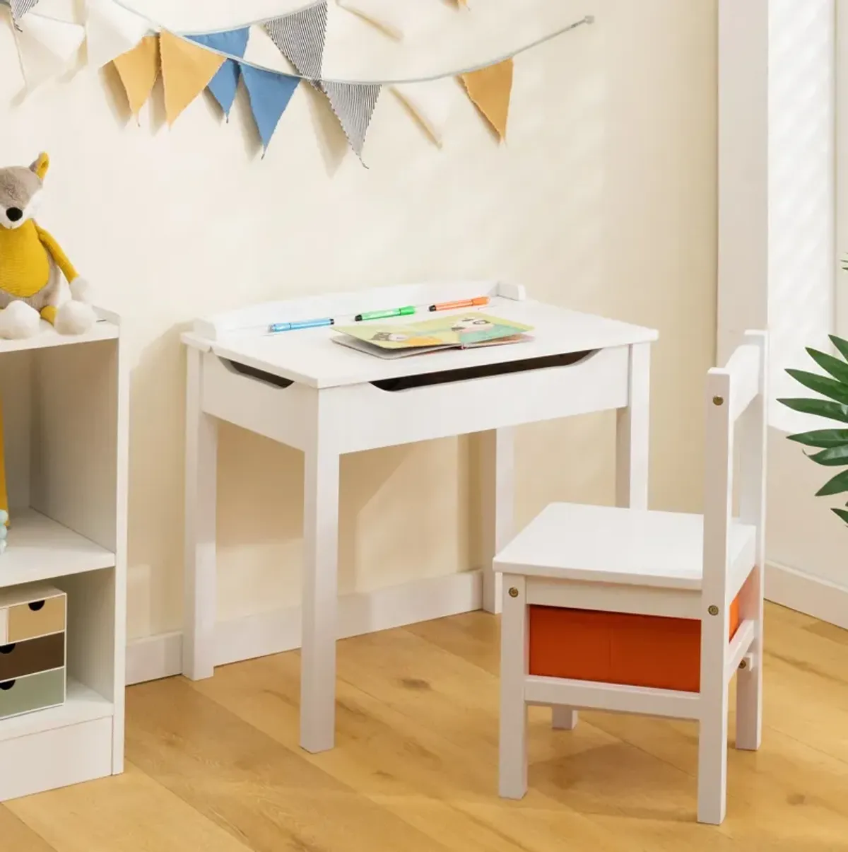 Kids Table and Chair Set with Storage Space for Play and Organization