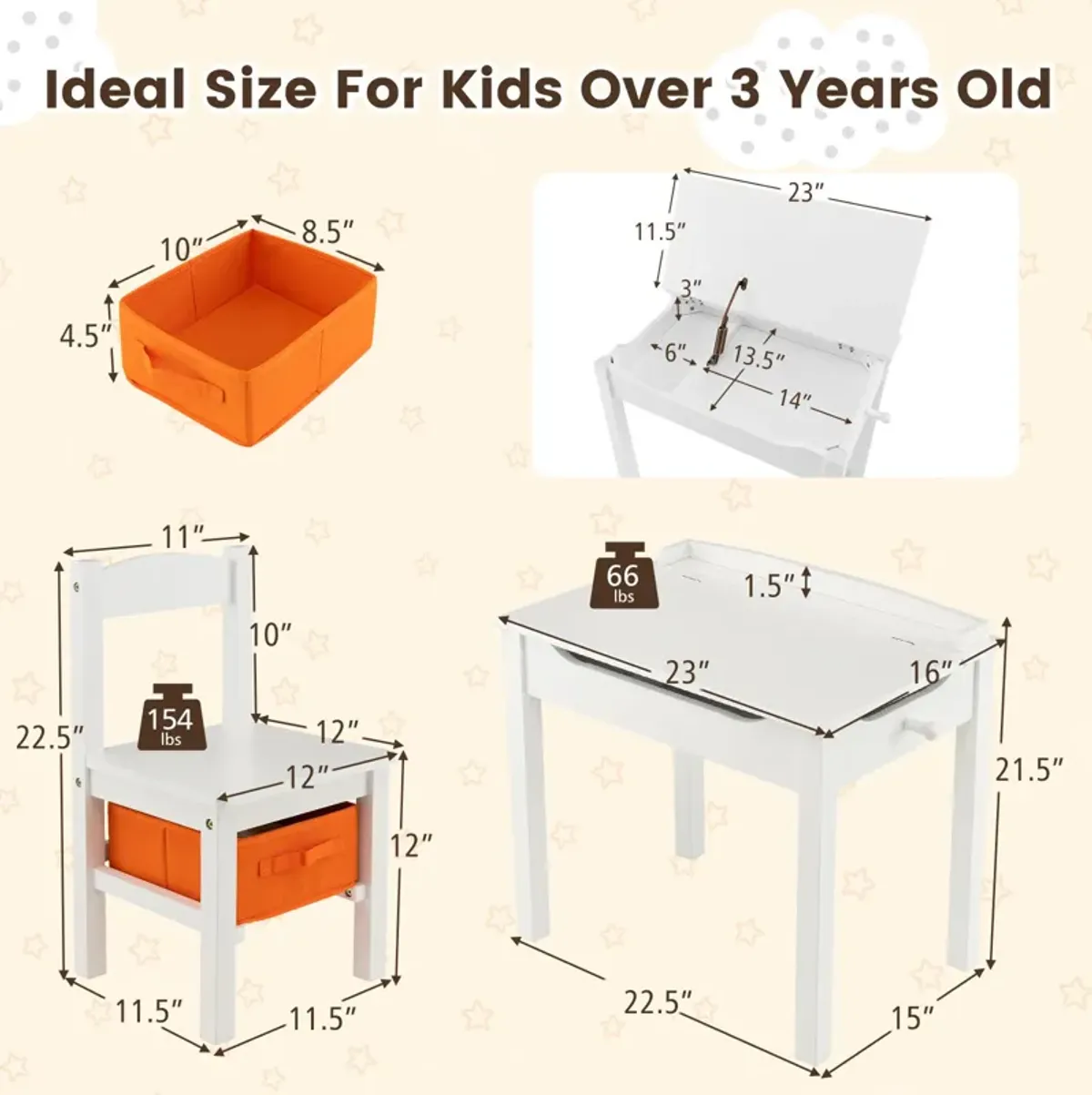 Kids Table and Chair Set with Storage Space for Play and Organization