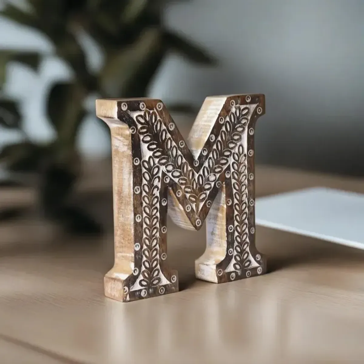 Vintage Natural Handmade Eco-Friendly "M" Alphabet Letter Block For Wall Mount & Table Top Décor