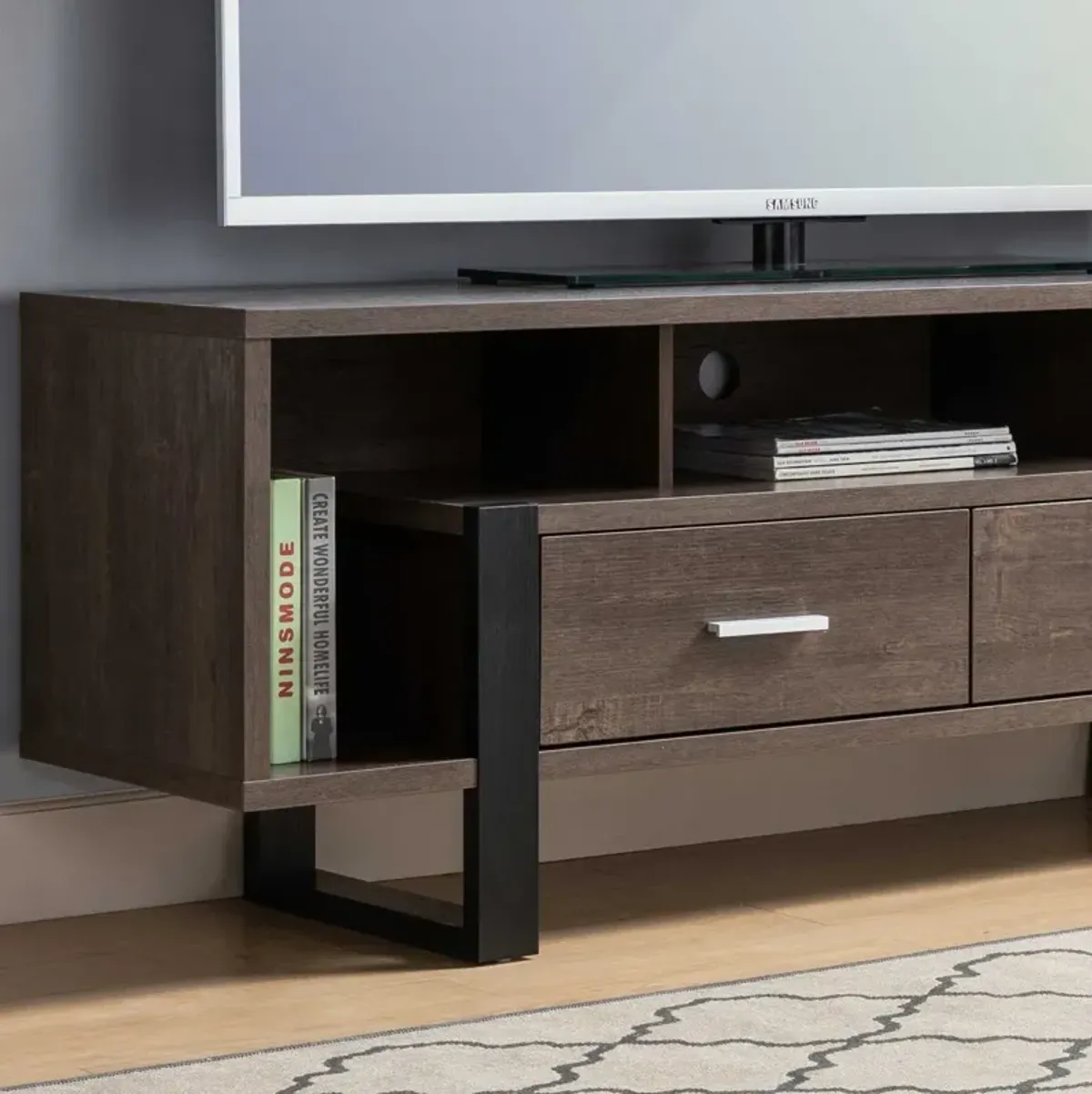 TV Stand Walnut Oak Black