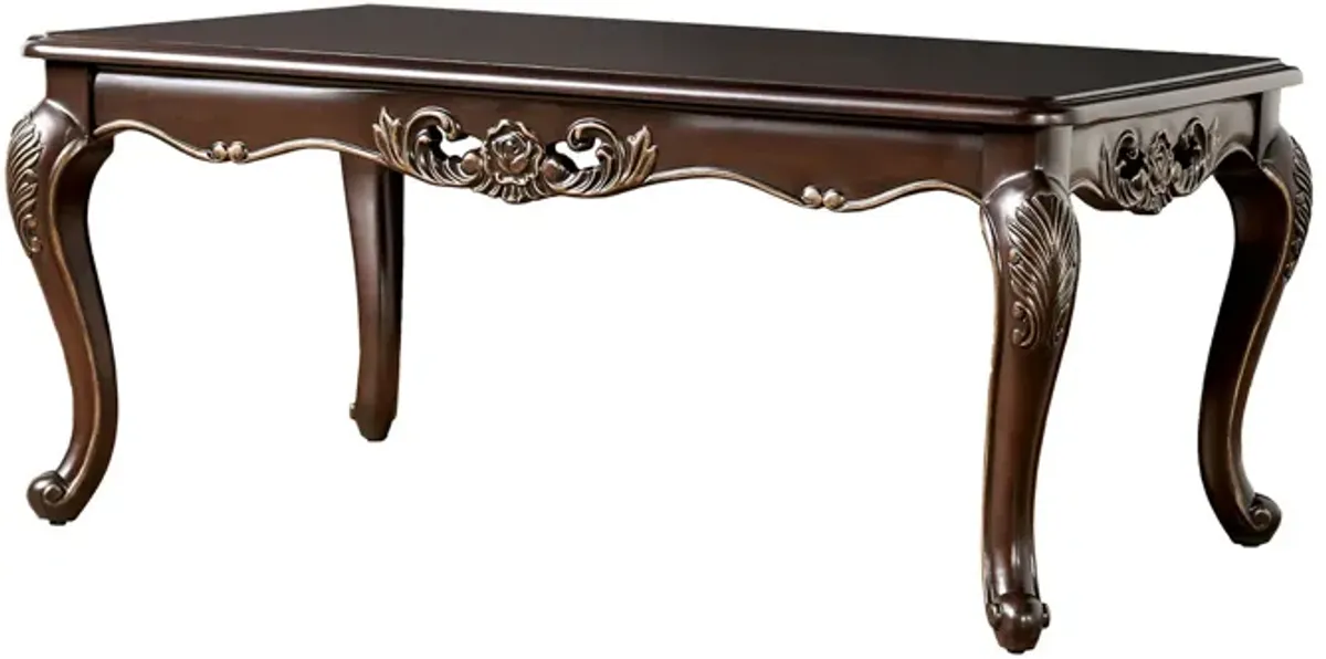 Halie Coffee Table, 48 Inch, Classic Cabriole Legs, Dark Brown Solid Wood