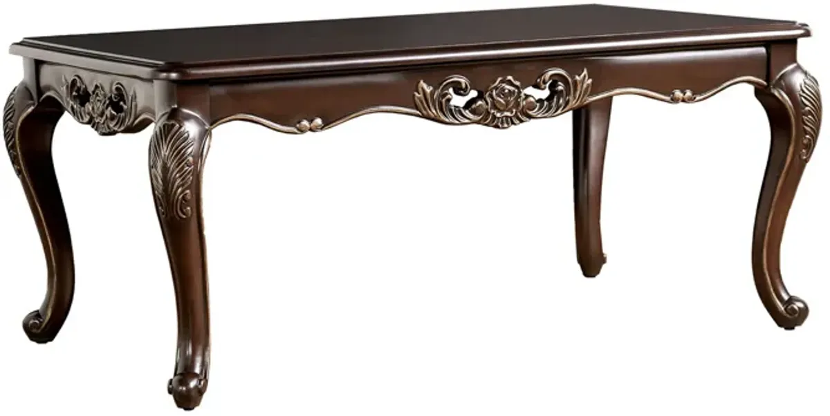 Halie Coffee Table, 48 Inch, Classic Cabriole Legs, Dark Brown Solid Wood
