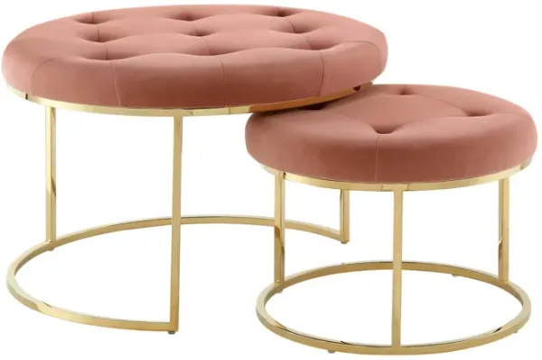 Nicole Miller Jairo Leather PU/Velvet Nesting Ottoman (Set of 2)