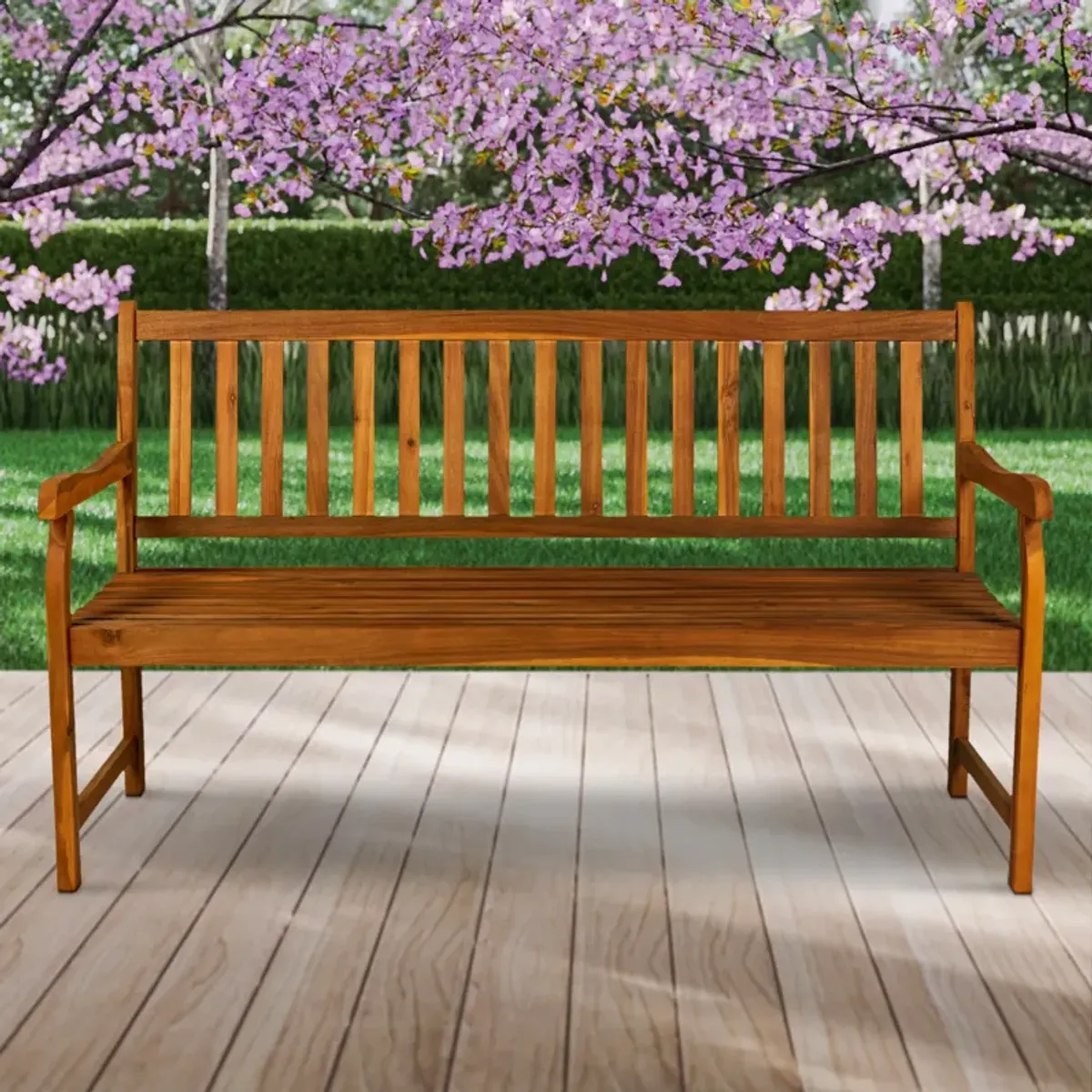 Laurel Slat Back Acacia Wood Outdoor Garden Patio Bench