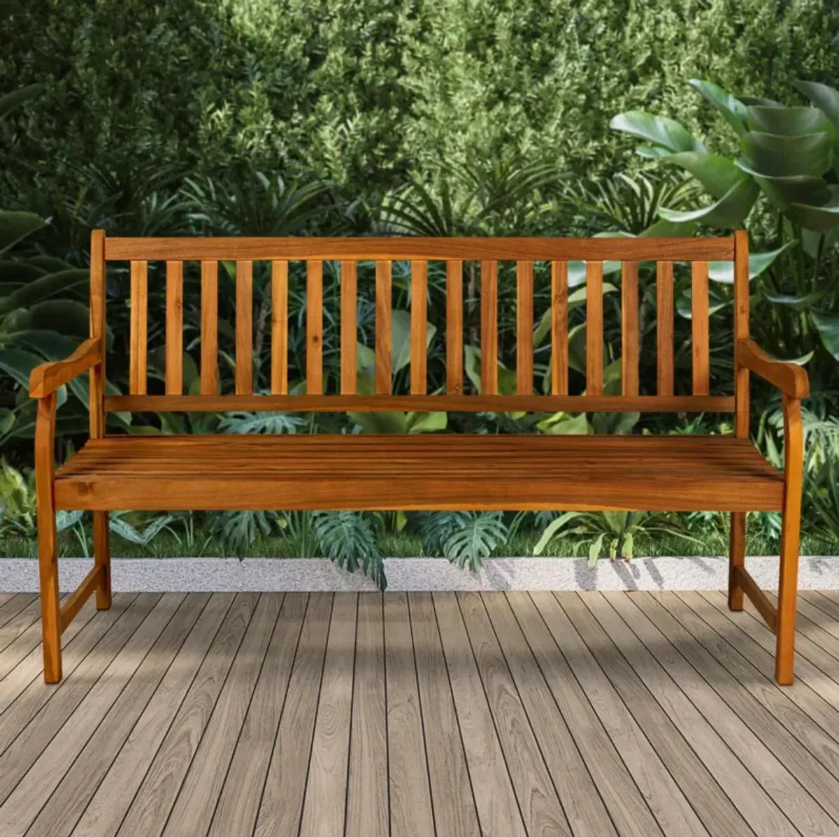 Laurel Slat Back Acacia Wood Outdoor Garden Patio Bench