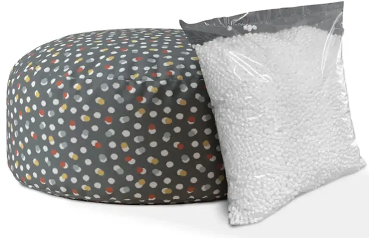 Homezia 24" Grey Round Polka Dots Pouf Ottoman