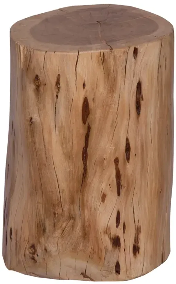 17 Inch Accent Stump Stool End Table, Live Edge Acacia Wood Log with Grain and Knot Details, Natural Brown-Benzara