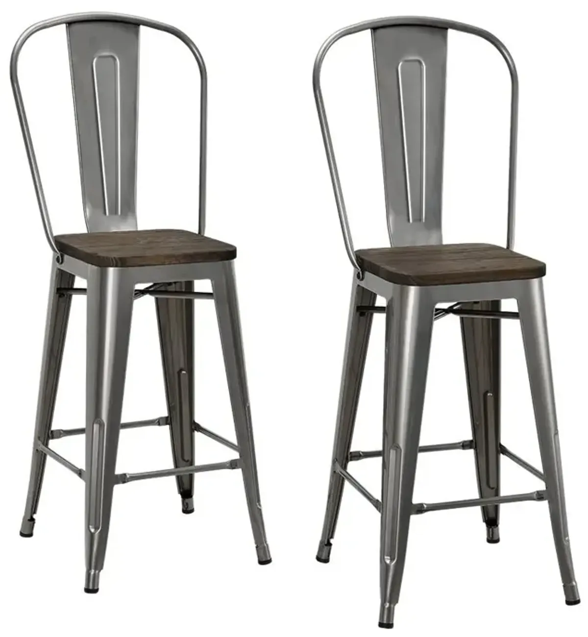 Atwater Living 24" Lainey Metal Counter Stool with Wood Seat, Set of 2, Steel Gray