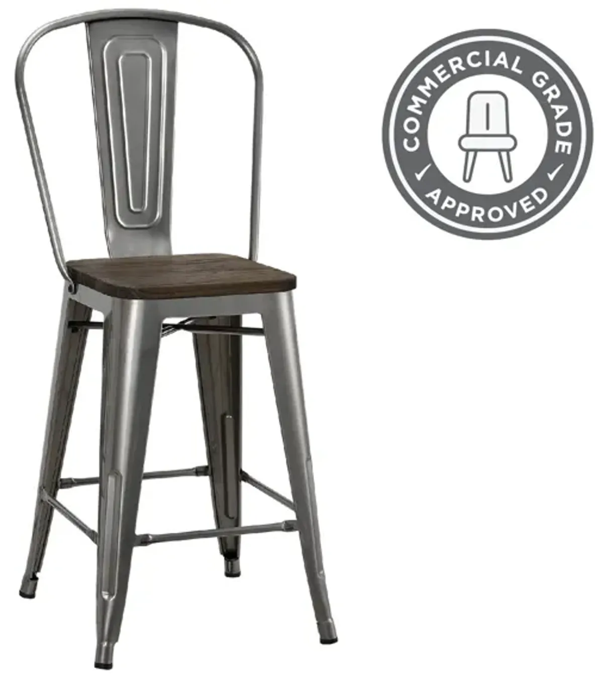 Atwater Living 24" Lainey Metal Counter Stool with Wood Seat, Set of 2, Steel Gray