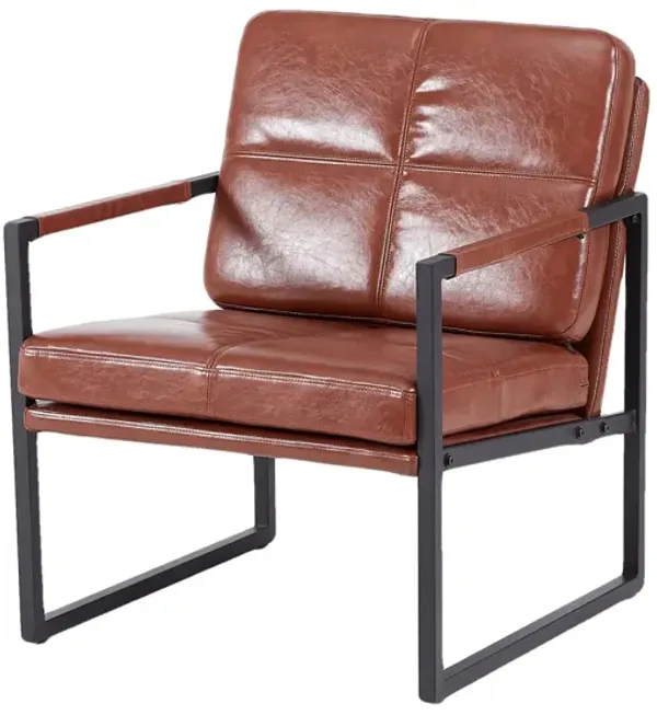 Red brown PU leather leisure black metal frame accent chair for living room and bedroom furniture