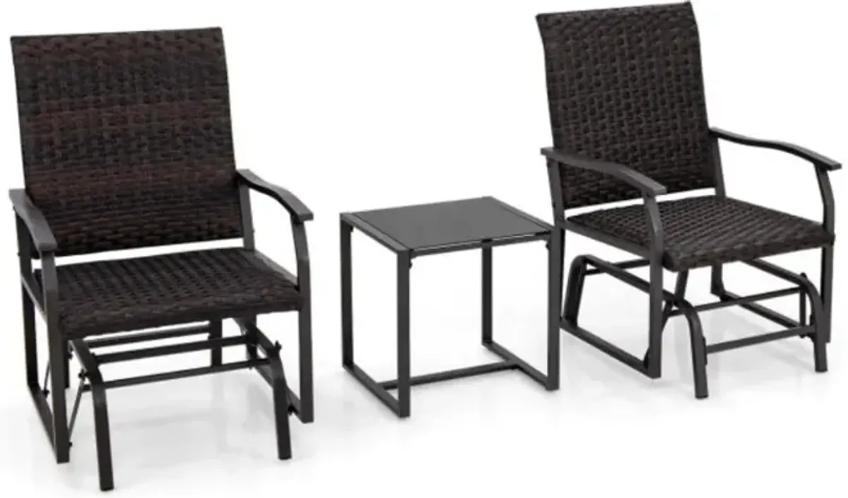 Hivvago 3 Piece Patio Gliding Set with Tempered Glass Coffee Table All Weather