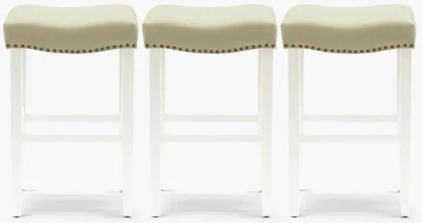 WestinTrends 29" Upholstered Saddle Seat Antique White Bar Stool (Set of 3)