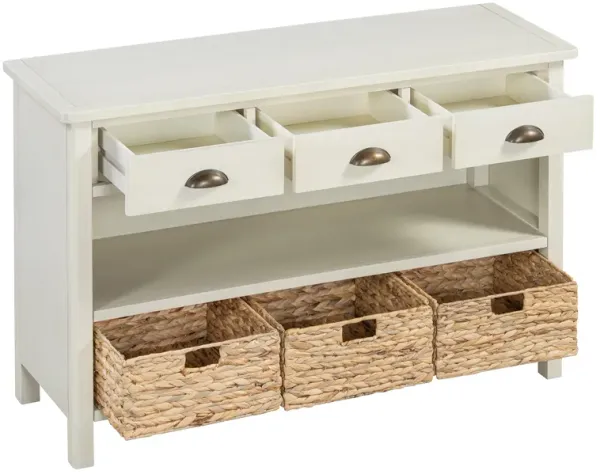 Clihome Retro Console Table with 3 Storage Drawers, Entryway Table with 3 Water Hyacinth Woven Baskets,Wooden Accent Sofa Table Buffet Cabinet for Entryway, Hallway and Living Room (Espresso)