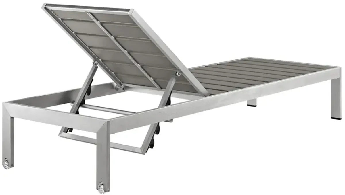 Modway Shore Aluminum Outdoor Patio Chaise Lounge Chair and Side Table Set in Silver Gray