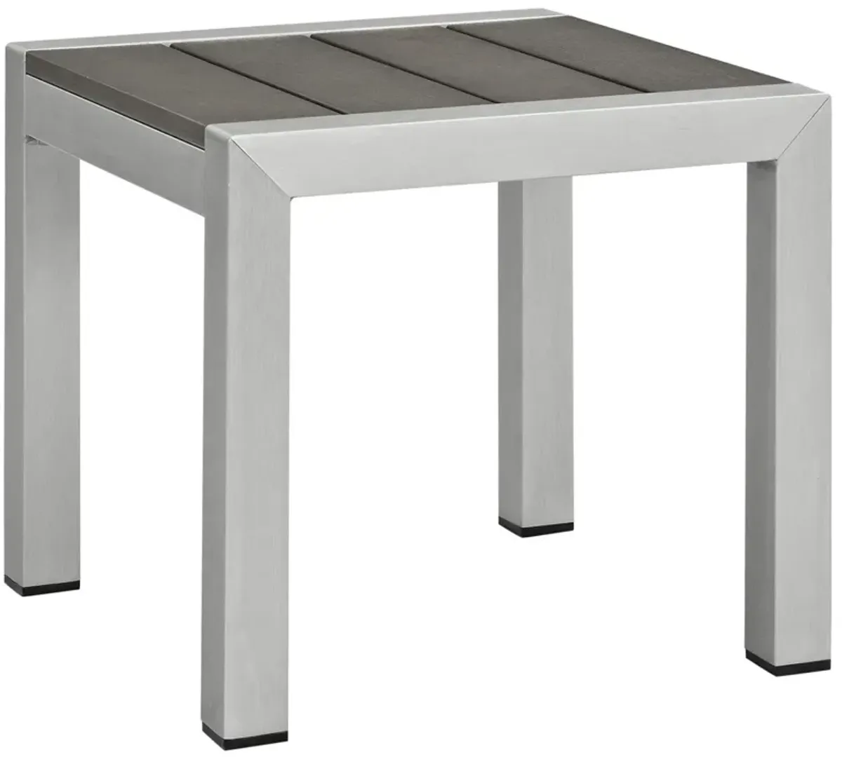 Modway Shore Aluminum Outdoor Patio Chaise Lounge Chair and Side Table Set in Silver Gray