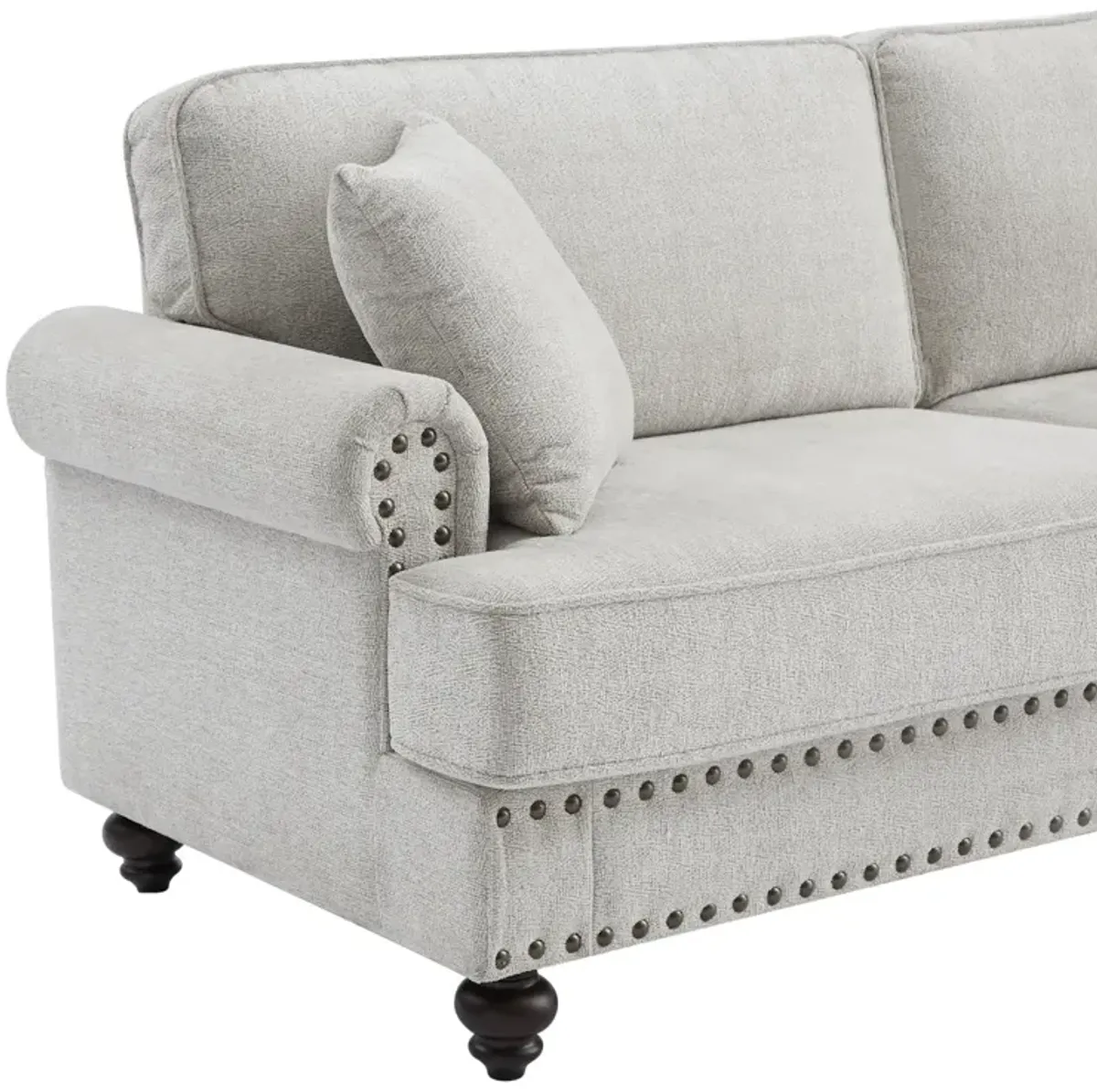 61" Chenille Modern Upholstered Sofas Love Seater With Nails And Armrests (White)