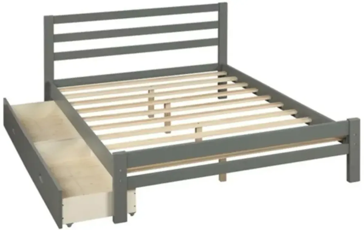 Hivvago Full size Gray Low Profile 2 Drawer Storage Platform Bed