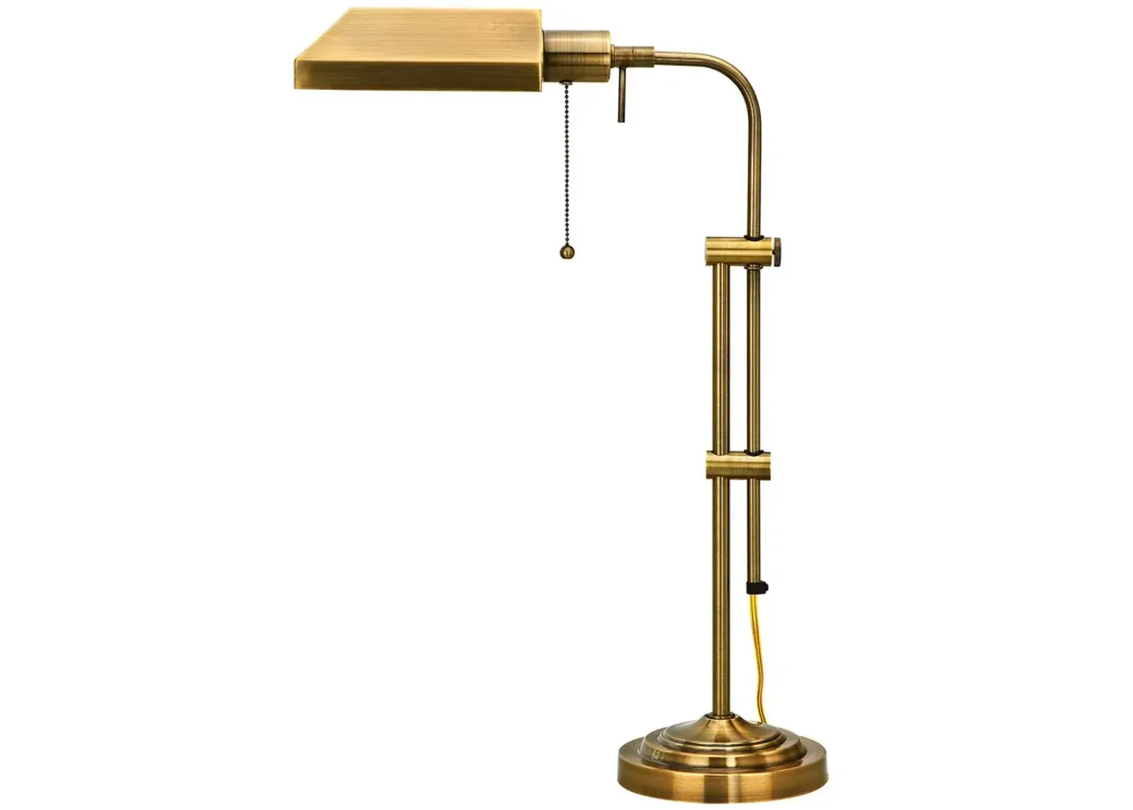 Metal Rectangular Desk Lamp with Adjustable Pole, Gold-Benzara