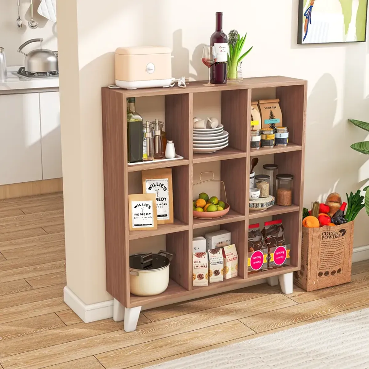 9-Cube Bookcase with 6 Removable Shelves and Raised Support Feet