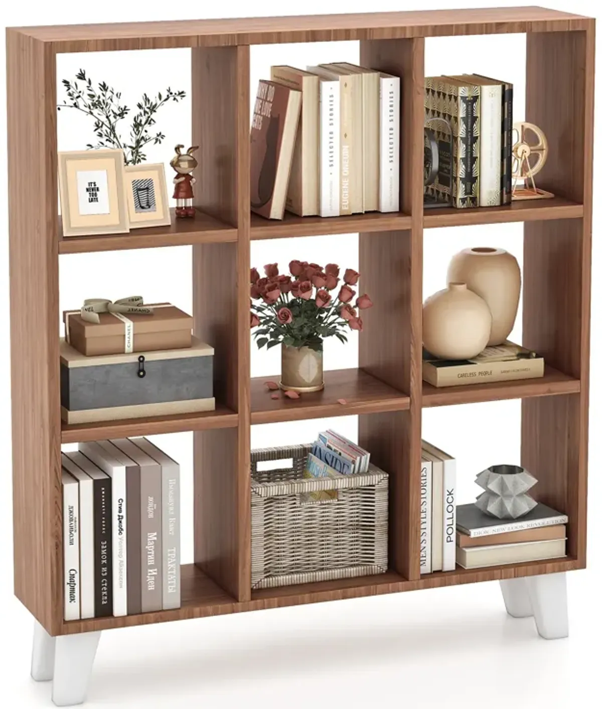 9-Cube Bookcase with 6 Removable Shelves and Raised Support Feet