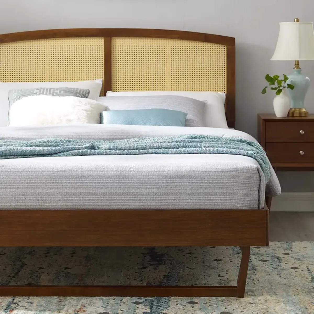 Modway - Sierra Cane and Wood Queen Platform Bed with Angular Legs