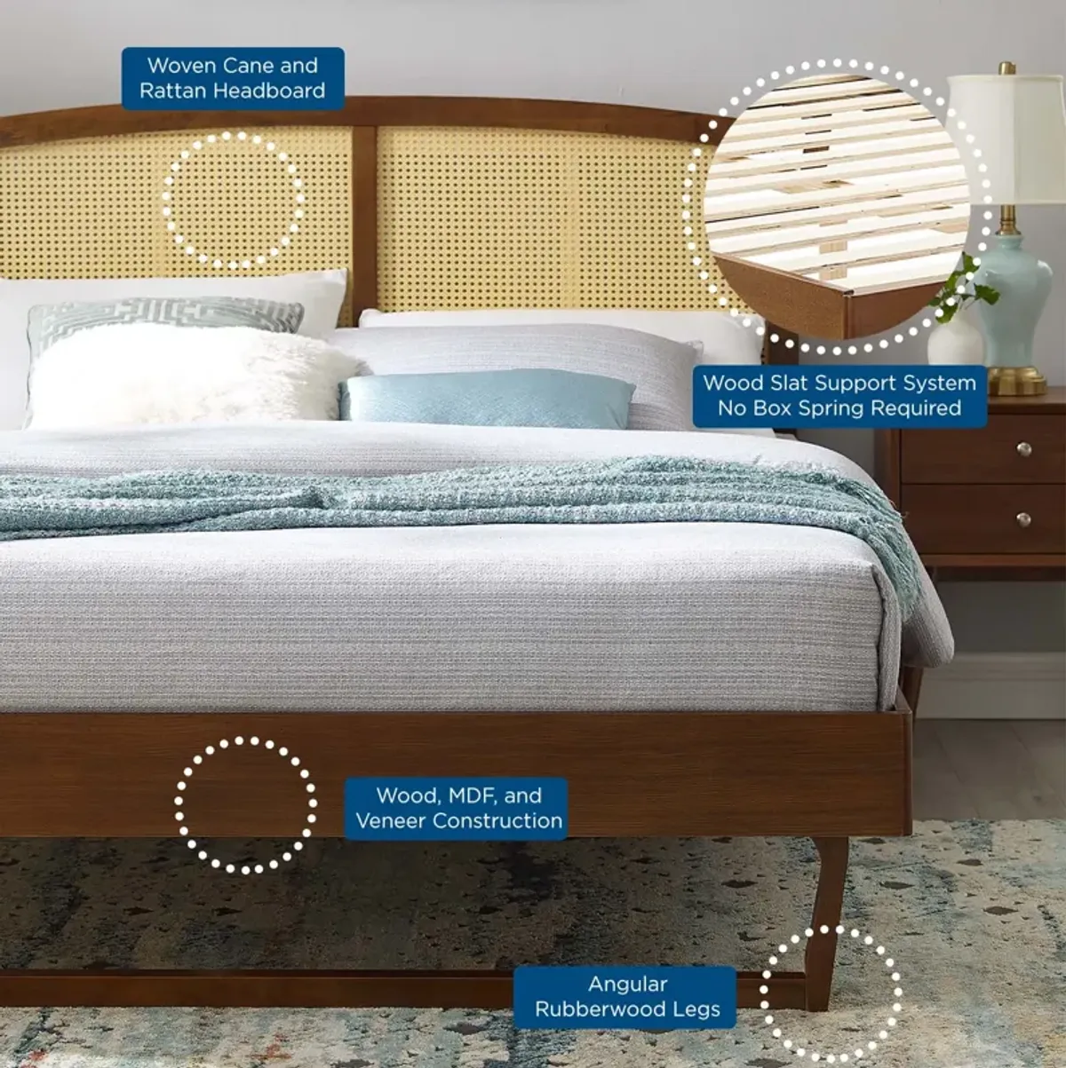 Modway - Sierra Cane and Wood Queen Platform Bed with Angular Legs