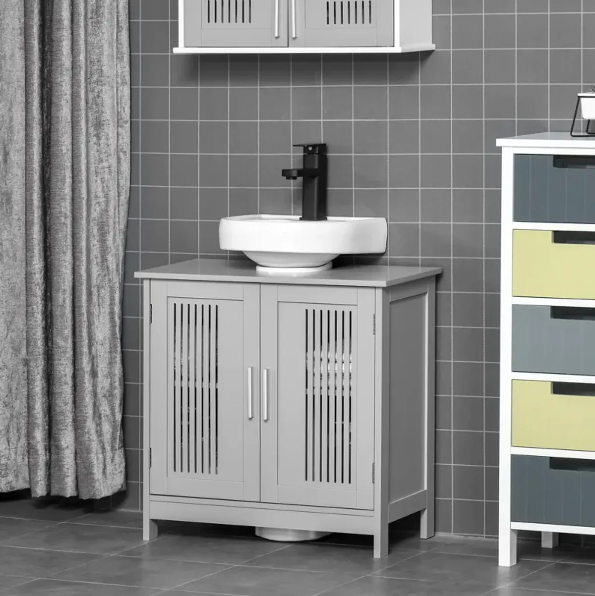 Bathroom Under Sink Cabinet Vanity Unit w/ Adjustable Storage Shelves, Grey